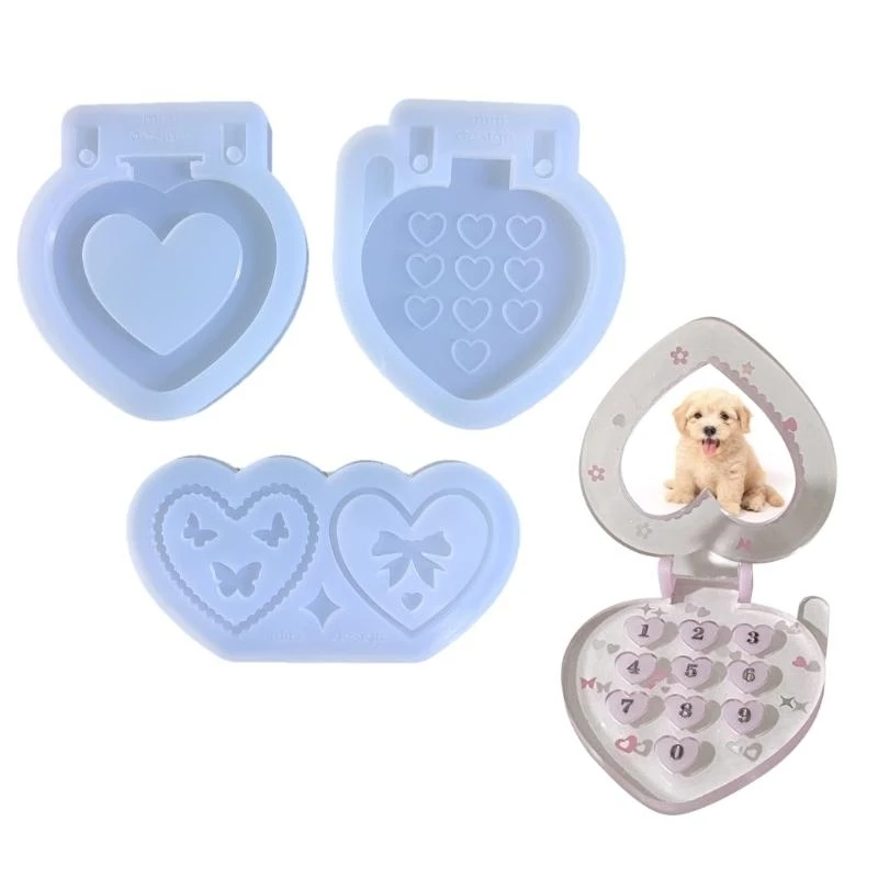 573B Foldable Phone Silicone Mold Epoxy Jewelry Mold for Resin Casting Keychain Photo Frame Home Decor Heart Pendant Mold