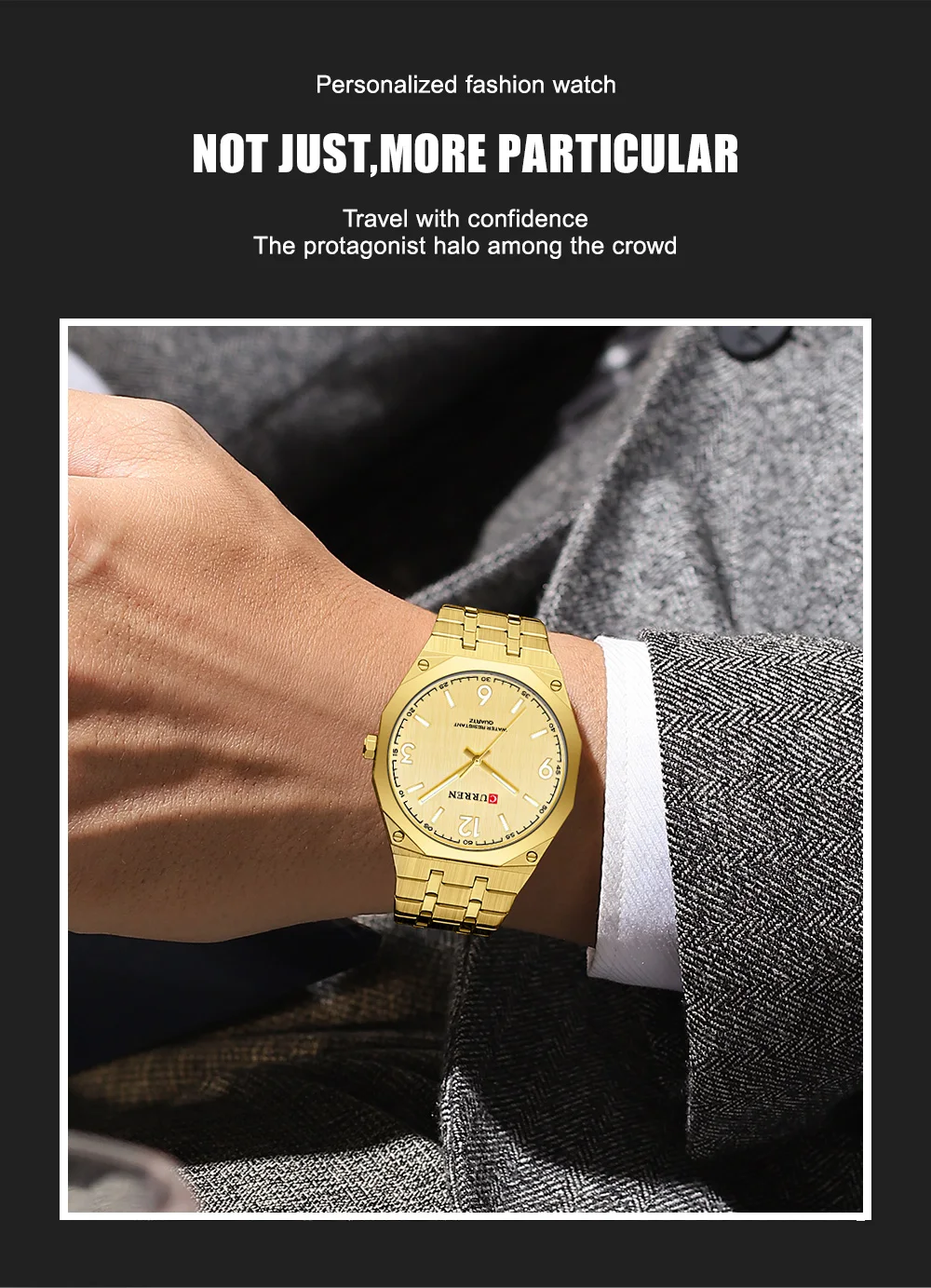 CURREN Herren Luxus-Armbanduhr mit achteckigem Gehäuse, leuchtend, Business-Quarzuhr mit Edelstahlarmband, Reloj Masculino – Detail 8
