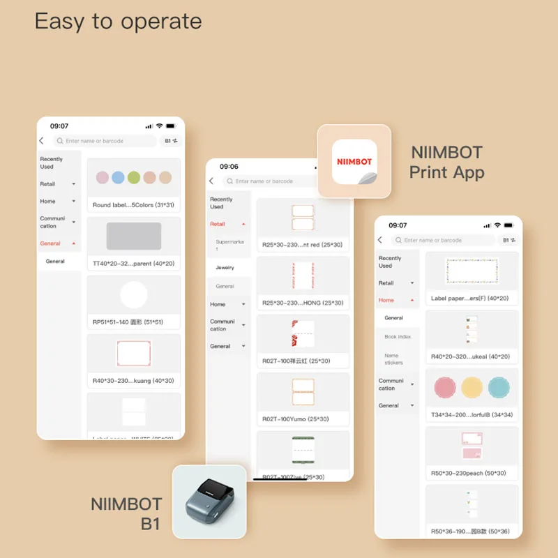 NIIMBOT B1 طابعة ملصقات حرارية صغيرة ذاتية اللصق تعمل بالبلوتوث صانع ملصقات رمز الاستجابة السريعة المحمول لنظام Android Windows iOS