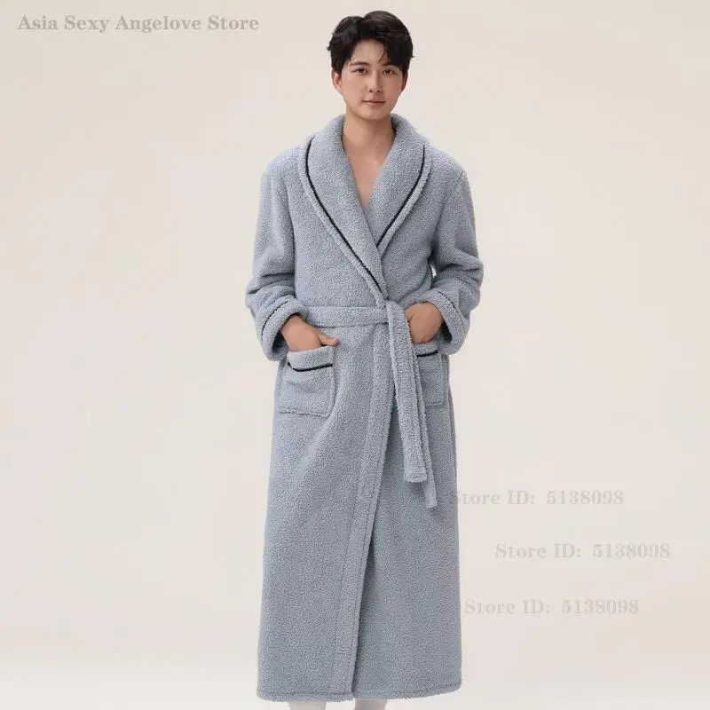 

Зимний мужской длинный халат, фланелевая одежда для сна, толстое кимоно, халат, теплая ночная рубашка из кораллового флиса, домашняя одежда, свободная повседневная одежда для отдыха