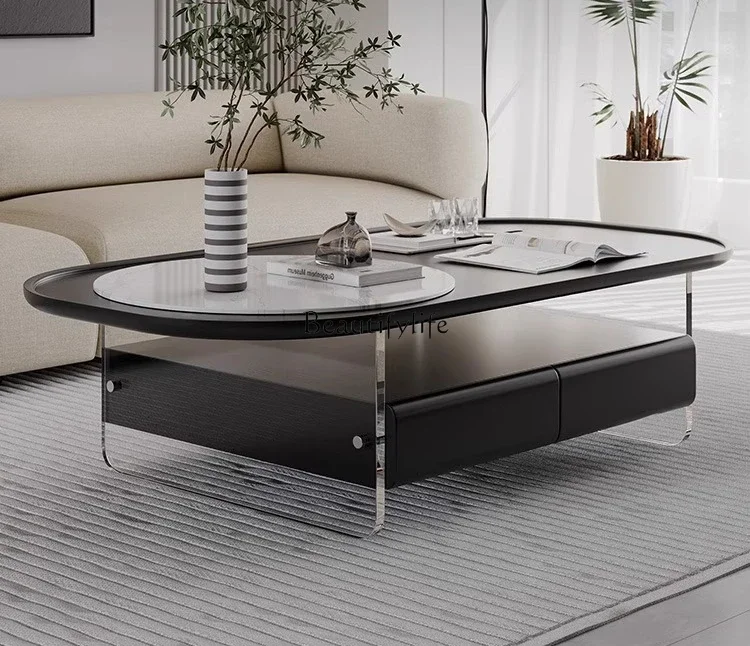 01 Italian Minimalist Acrylic Floating Coffee Table Simple Modern Personality Rock Plate Coffee Table High-end Feel