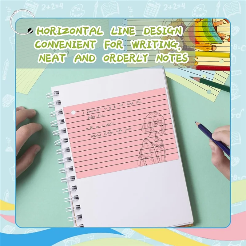 Ruled Index Cards 3X5 Inch Flash Cards Colored With Ring Lined Note Paper 200 Count For School Supplies