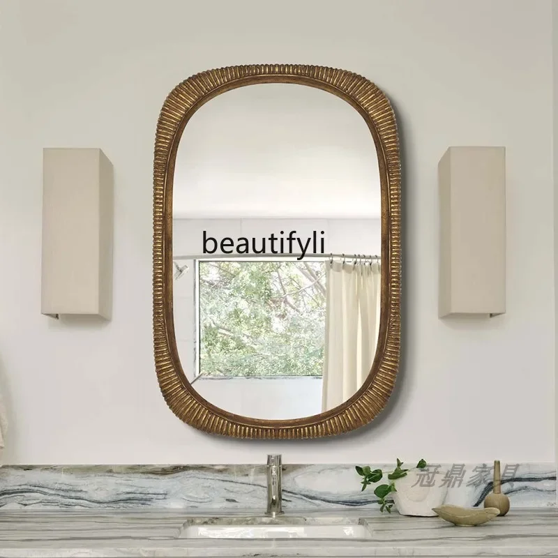 French Retro Bathroom Mirror Vanity Makeup Mirror Light Luxury Bedroom Dressing Table Decorative Mirror