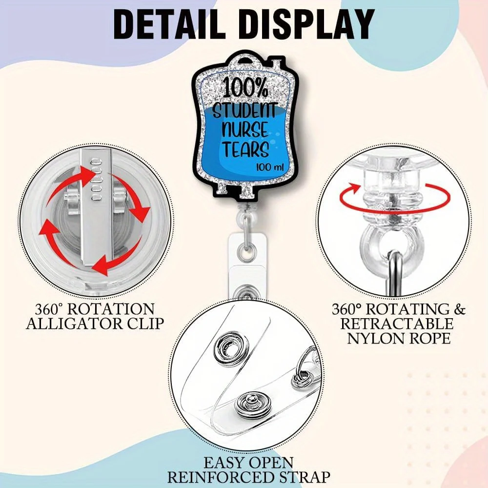بكرة شارة "100% لدموع الممرضة الطلابية". تصميم عبوة ملحقات مضحكة، هدية لامعة فضية لطلاب الطب.