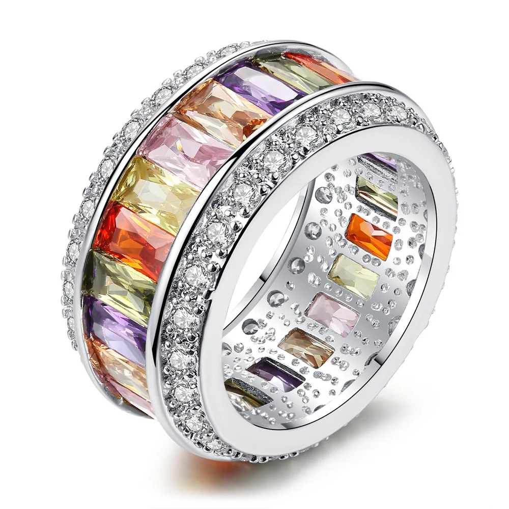 

KITYKISS 2025 new colorful zircon ring, hot-selling fashion stacked ring in Europe and America, women's trend jewelry