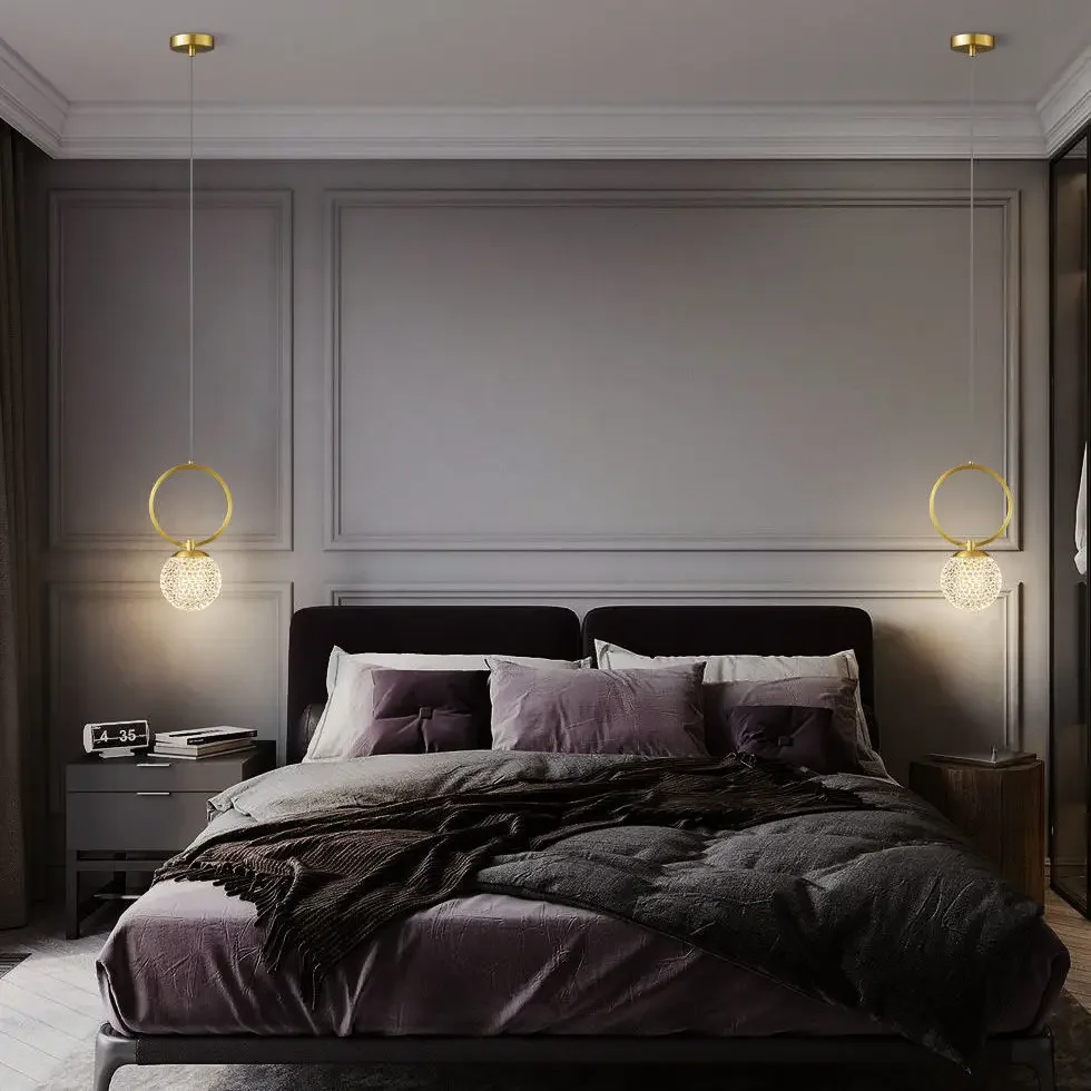 

Minimalist bedroom bedside chandelier Simple and creative single head pendant light Master bedroom bedside long line light
