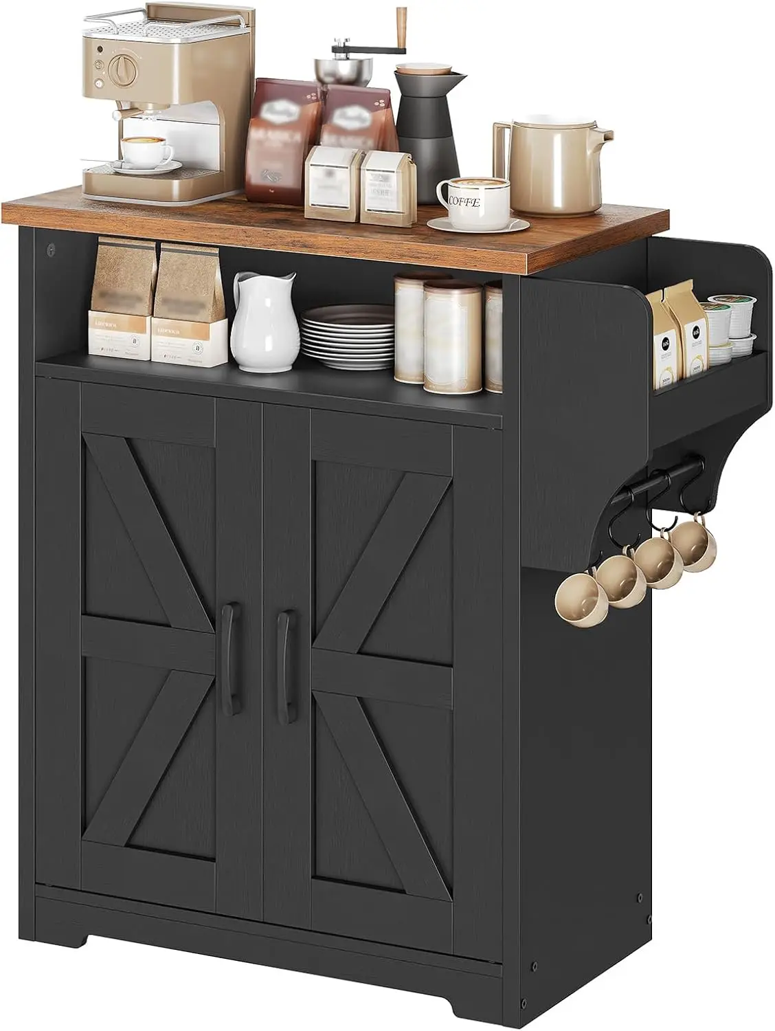 

Coffee Bar Cabinet, Kitchen Island with Storage, Farmhouse Sideboard Buffet Cabinet with Dual-Purpose Floating Shelf and