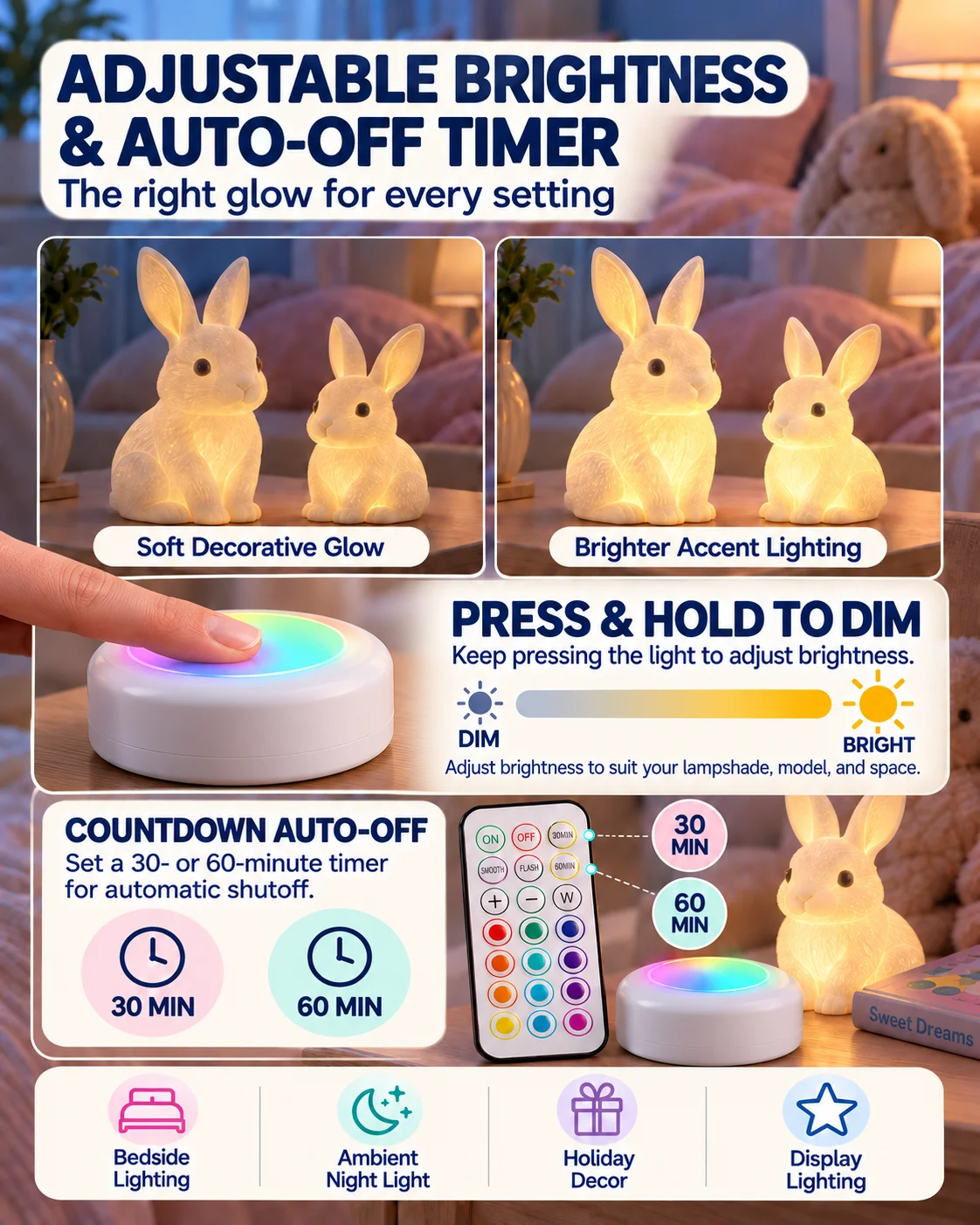 Für Bambu Lab Puck Lights Fernbedienung RGBW Bambu Lab KC007 3D-Drucker Kabelloses 16-Farben Rundes LED-Lampen-Set Timer Dimmbares LED-Kit – Detail 6