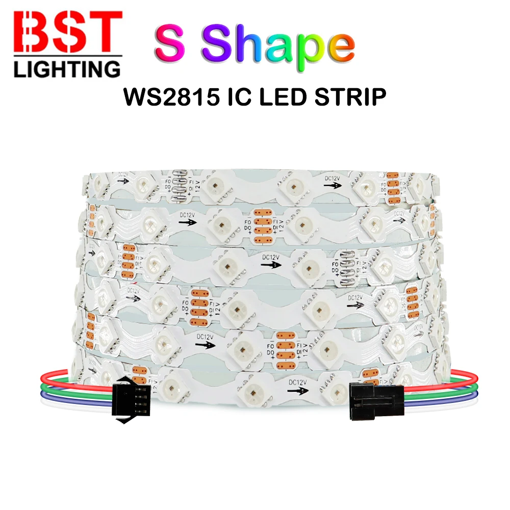 

S-Shape WS2815 WS2812B Individually Addressable 60Leds/m RGBIC LED Strip 8mm Width PCB White PCB Bendable Light Tape DC5/12V