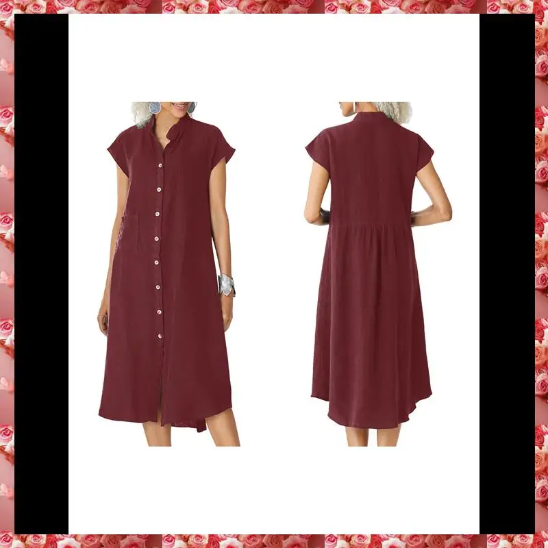 Relaxed Linen Midi Shirt Dress