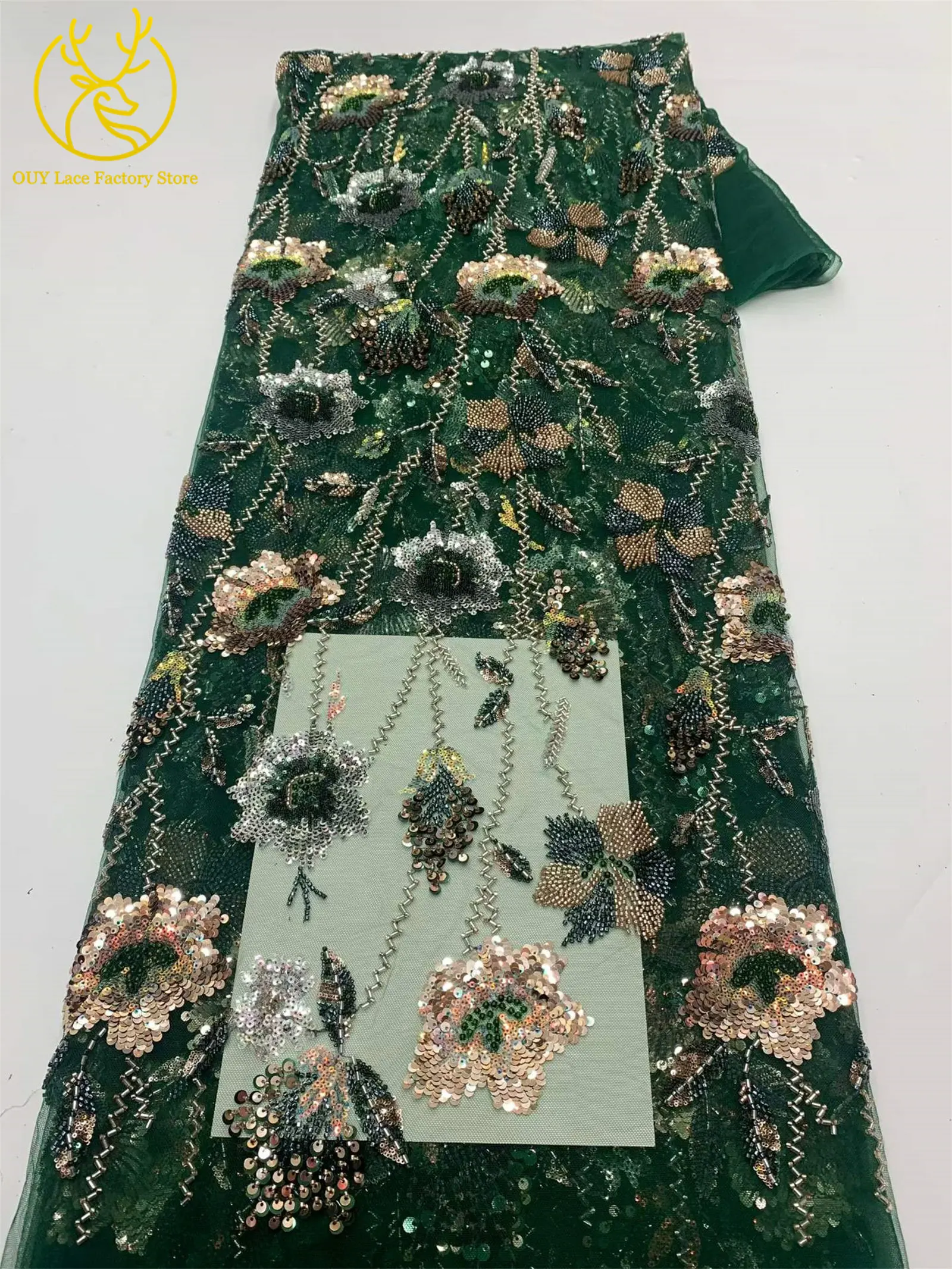 2026 Französische Stickerei Perlenbesetzter Mesh-Spitzenstoff 5 Yards Hochwertiger Afrikanischer Pailletten-Spitzenstoff für Damen Partykleider Nähen – Detail 8