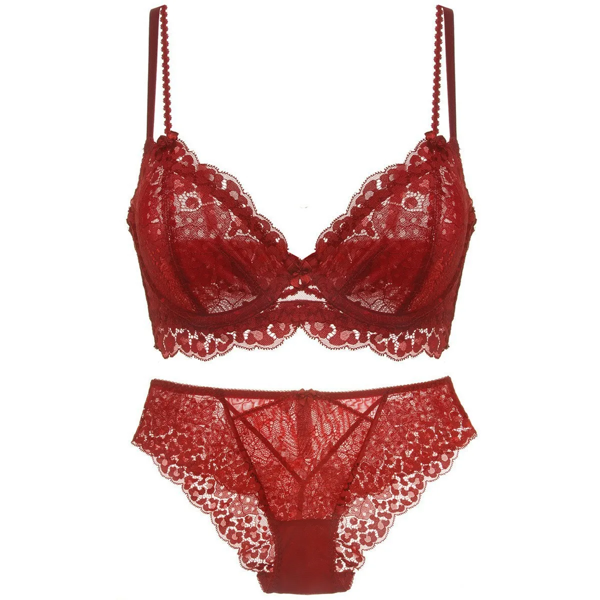 

Women Sexy Lace Bra Set See Through Thin Lingerie Briefs Set Elegant Ladies Embroidery Underwear Daily Bra and Panty Set