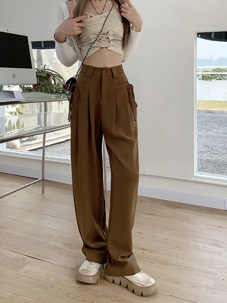 Cargo Pants Korean Fashion Lace Up Pocket Low Rise Casual Pants Women Streetwear Sweatpants y2k Aesthetic Trousers