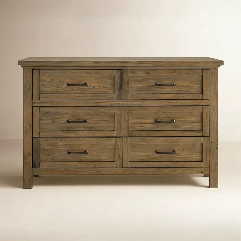 Solid Wood Six Drawer Chest Bedroom Storage Cabinet Retro Wood Tone Multi Functional Dresser for Living Room Dining Room