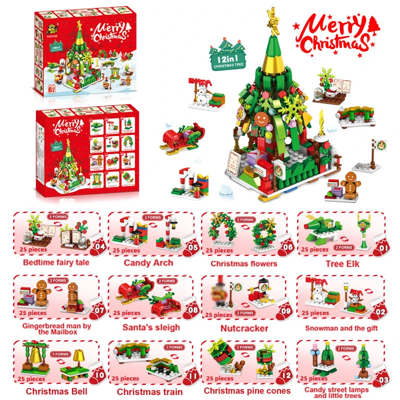 

Christmas Building Blocks Toys Christmas Train Tree Kids Sets Santa Claus Toys Set Bricks Model Assembly Kids New Year Gifts