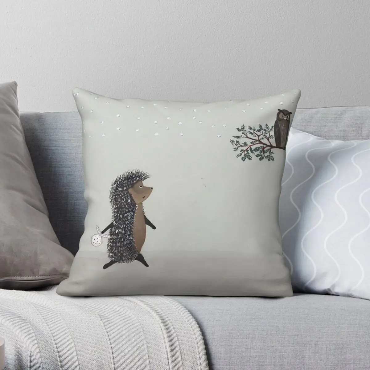 Owl And Hedgehog In The Fog Square Pillowcase Polyester Linen Velvet Creative Zip Decor Throw Pillow Case Car Cushion Case