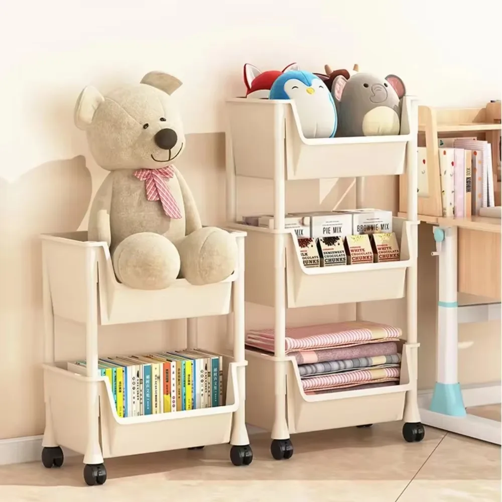 Multi-Tier Snacks Trolley Living Room Mobile Bookshelf with Wheels Bathroom Storage Shelf Kitchen Cabinet Plastic Cart Organizer