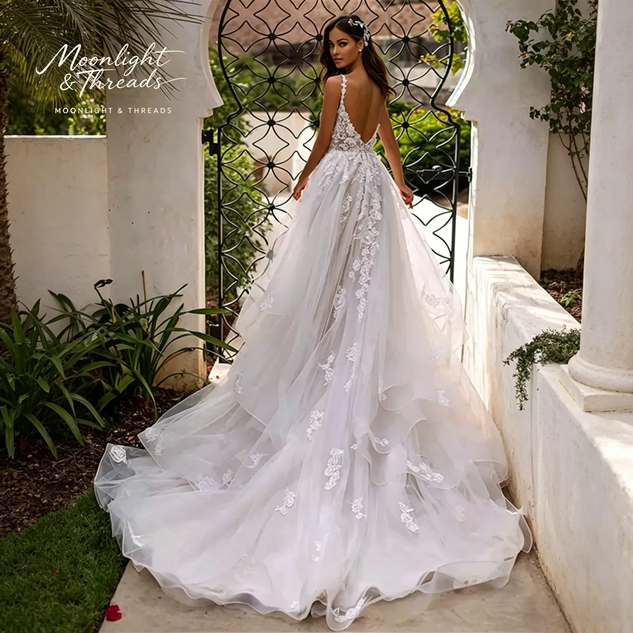 White lace V-neck floor-length - Embroidery White Dress ulasan dan harga
