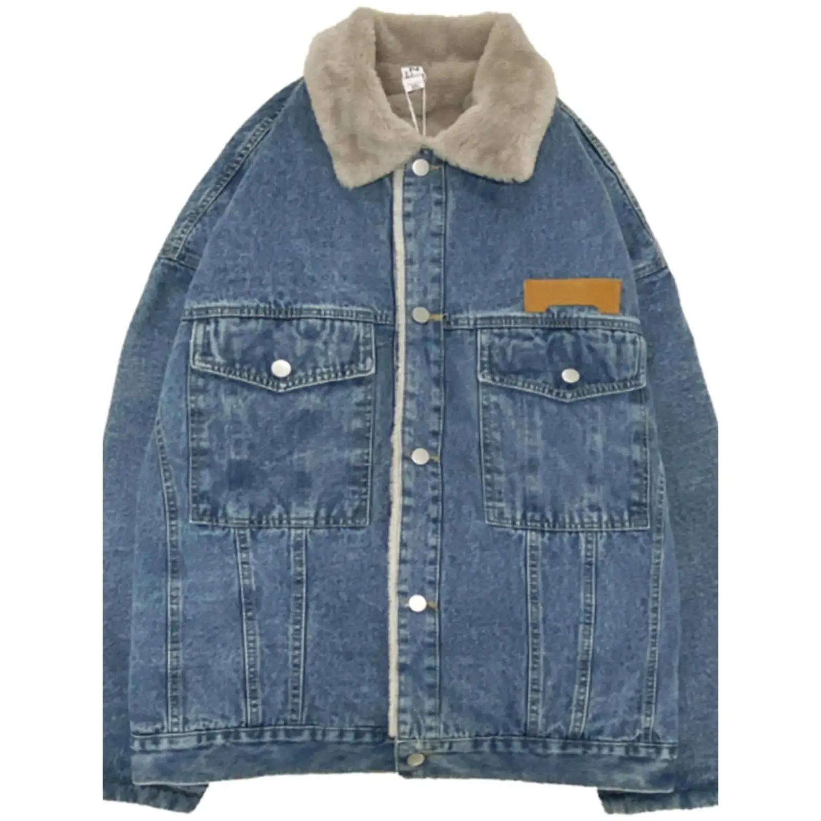 

Поп японская винтажная свободная утолщенная теплая джинсовая куртка, мужская осенне-зимняя новая бархатная повседневная джинсовая куртка с лацканами ягненка Pocke