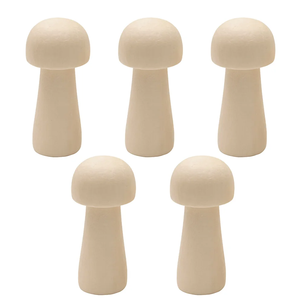 

5 Pcs Wooden Crafts Mushroom Graffiti Ornament Home Desktop Adornments DIY Heads Unfinished Toys Child Decors