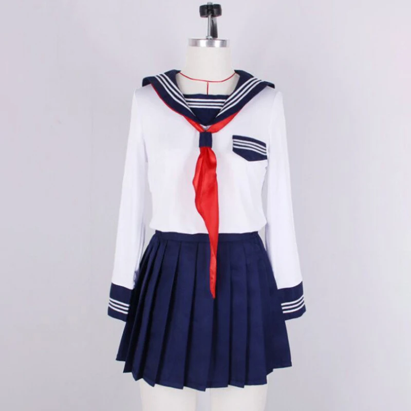 Soft Girl JK Uniform Skirt Blue Placket White Three Books Sailor Suit Long Sleeve Student Suit