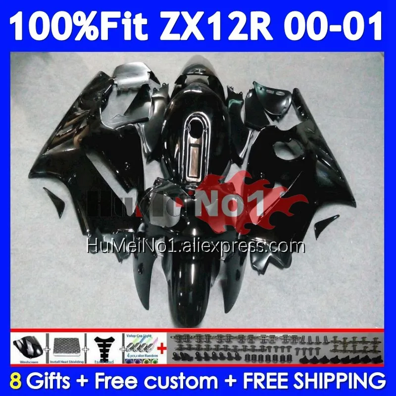 OEM Body For KAWASAKI NINJA ZX-12R ZX 12R 12 R 1200 225No.47 ZX1200 1200CC ZX12R 00 Gloss Black 01 2000 2001 Injection Fairing