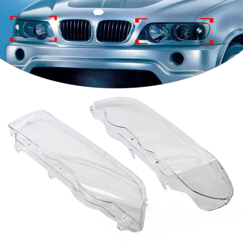 Car Headlight Head Light lamp Clear Lens Cover Replacement For BMW X5 E53 2000-2003 Left & Right 1Pair