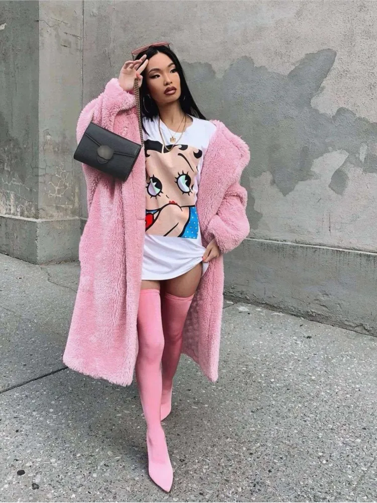 Autumn Winter Woman's Casual Long Coat Fashion Solid Color V-neck Pocket Woolen Coats Ladies Beautiful Office Warm Outerwear