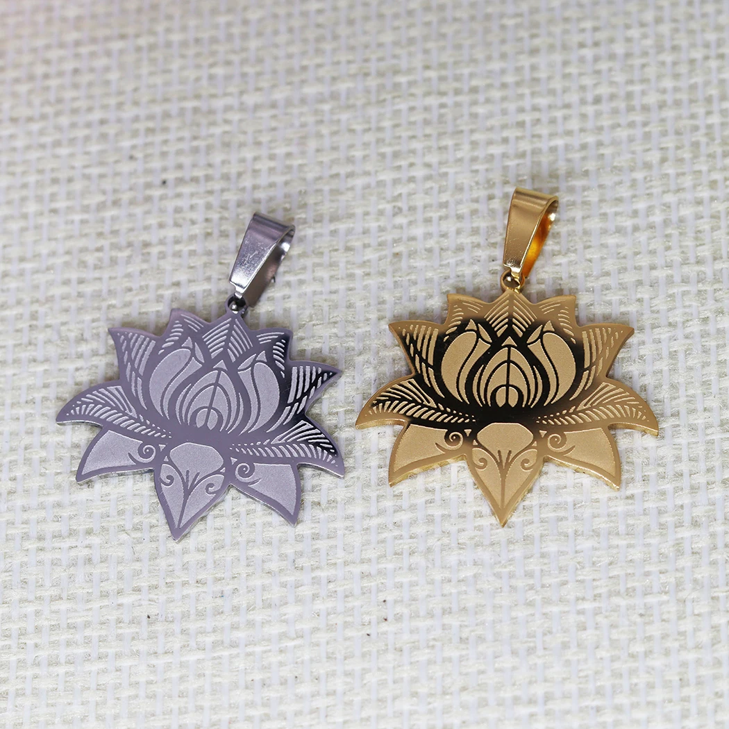 2PCS Lotus Flower Pendant DIY Stainless Steel Gift For Women Men Charm Pendant For Bracelet Jewelry Findings