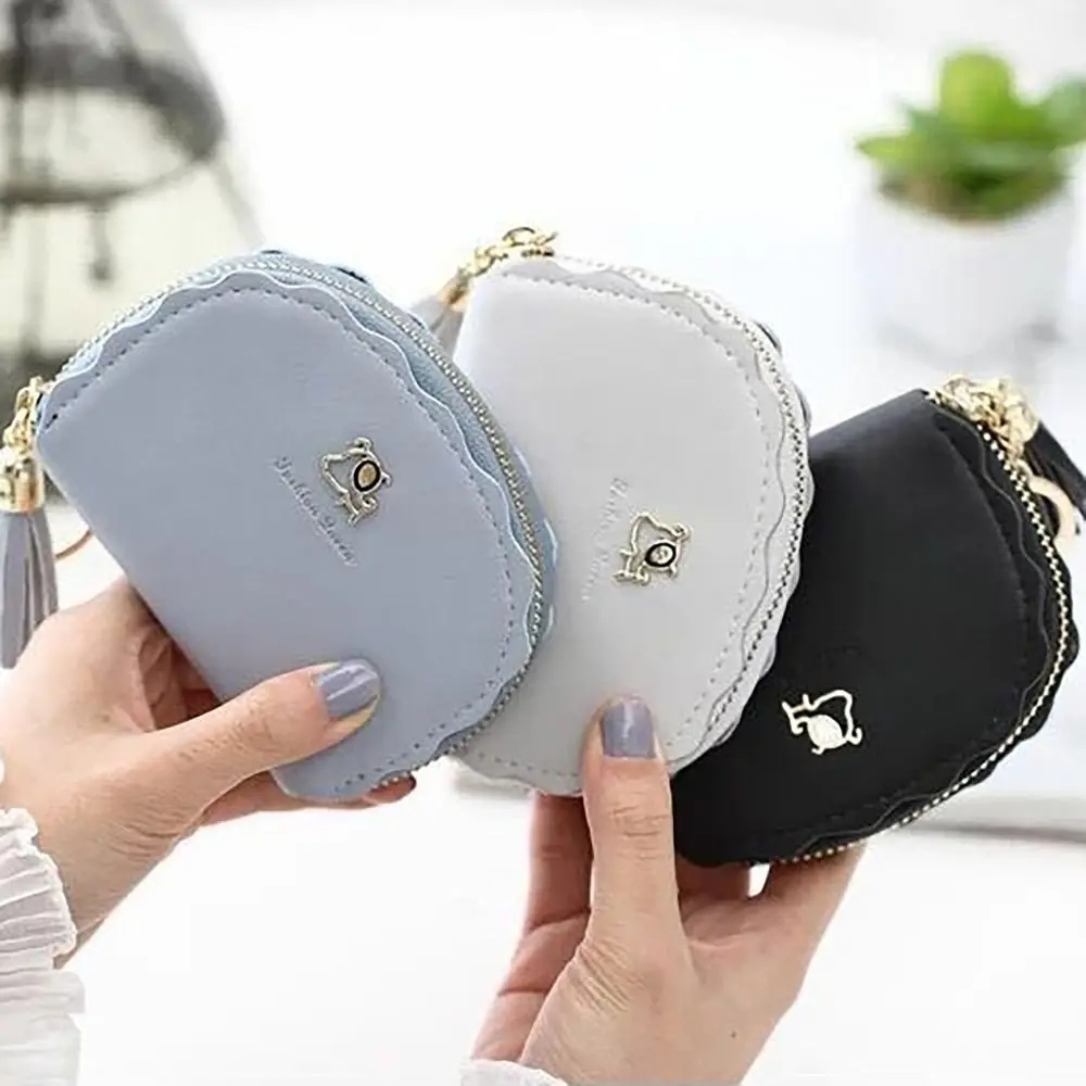 

Vintage PU Leather Money Coin Purse Cute Dog Decor with Tassel Key Ring Credit Card Holoder Zipper Card Wallets Students