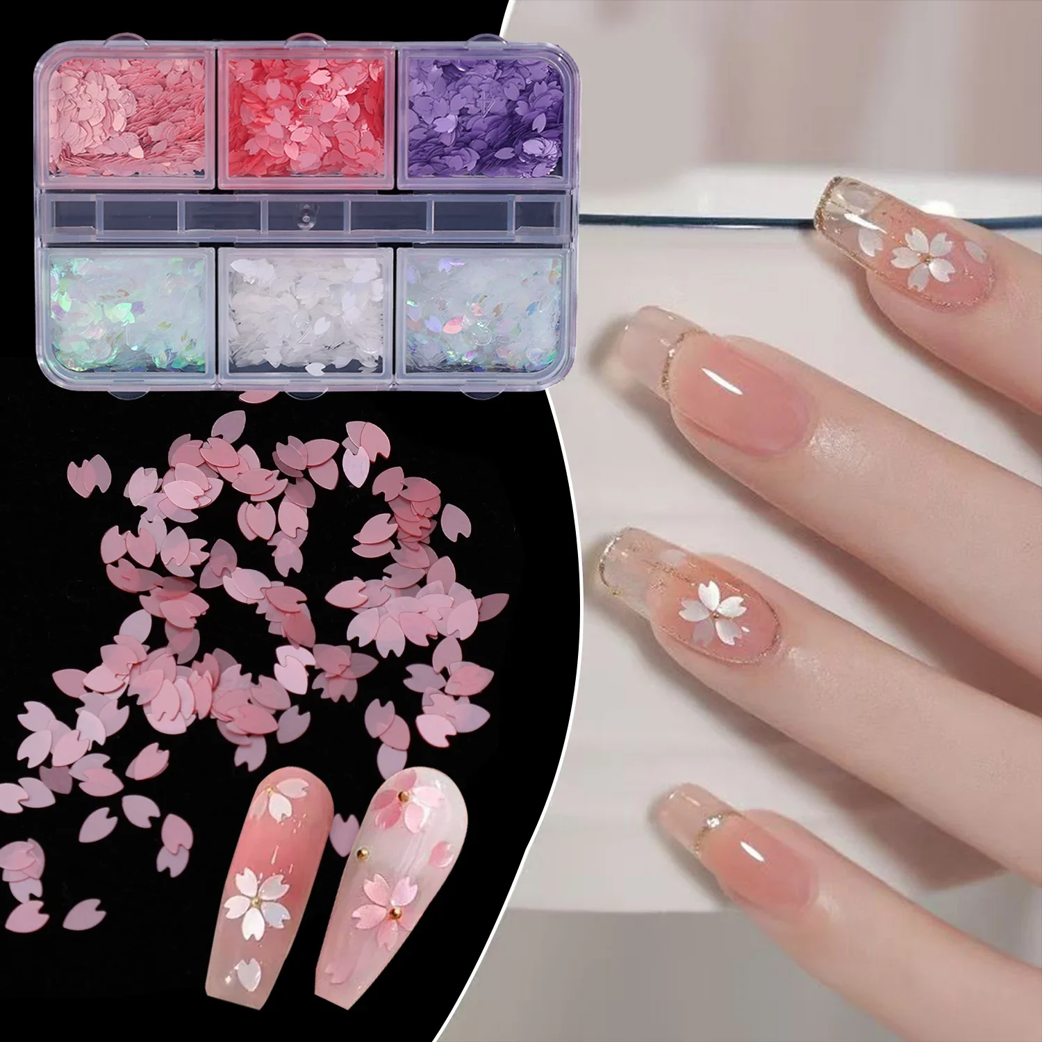 6 grades sakura flor prego lantejoulas flor de cerejeira pétala glitter adesivos primavera holográfica arte do prego flocos manicure decorações