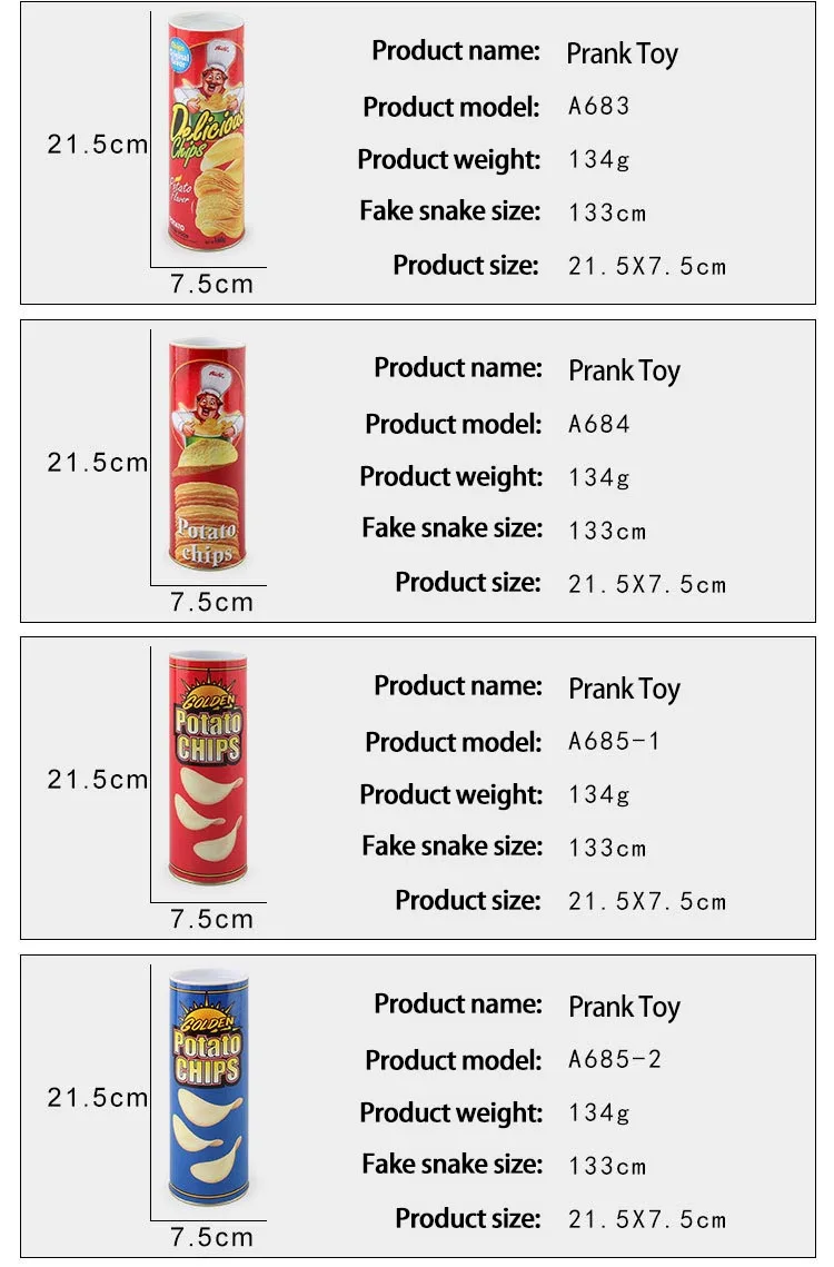Scherzartikel: Schlange, die aus einer Kartoffelchips-Box springt, realistische Simulation, gruselige Frühlingsschlange, Halloween, Aprilscherz-Geschenk – Detail 11
