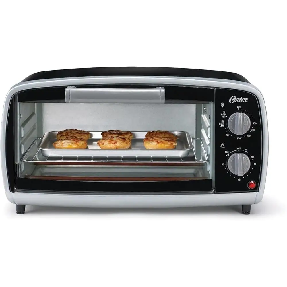 فرن محمصة مدمج 4 شرائح مزدوجة التحكم في التوست خبز الشواء نطاق درجة الحرارة 150-450F صينية الفتات القابلة للإزالة مؤقت 30 دقيقة