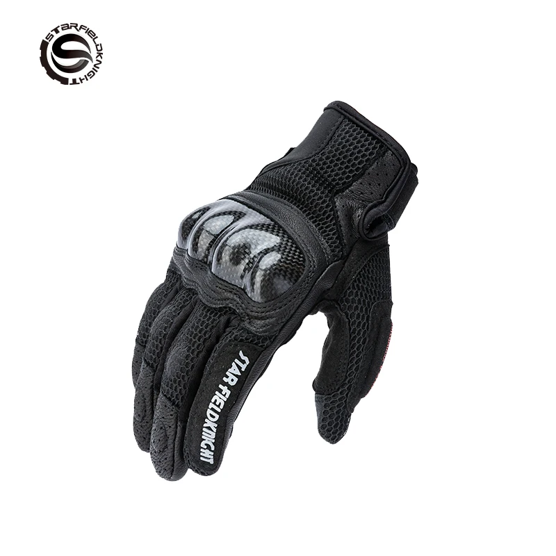 

SFK Black Motorcyle Gloves Summer Mesh Breathable Carbon Fiber Shock Absorption Protection Full Finger Motorbike Riding Gloves