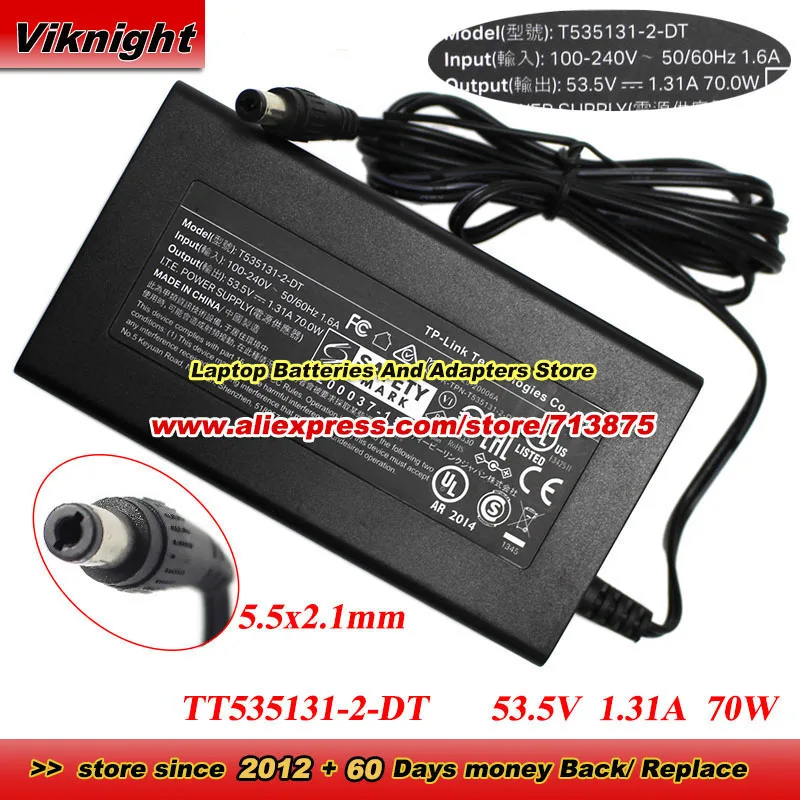 T535131-2-DT AC Adapter 53.5V 1.31A 70W 5.5x2.1mm for Tl-s6-1005p TL-5G1005P TL-SG1210P Tl-sf1005p Tl-sg1005p