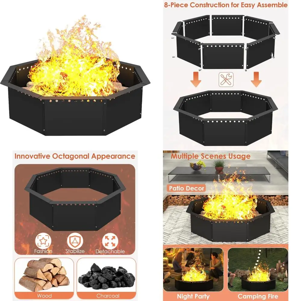 

40 Octagonal Outdoor Fire Pit with 36 Inner Diameter, Solid Steel Liner, Suitable for Wood Burning, DIY or In-Ground Installatio