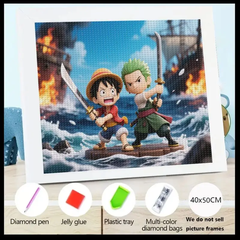 

1PC 5D DIY Diamond Painting Kit, Cute Cartoon Anime One Piece Luffy Zoro Crystal Diamond Art, Full Drill Diamond Gem Painting Se