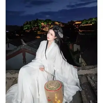 2023 frauen Hanfu Kleid Chinesischen Traditionellen Hanfu Tanz Kleid Weibliche Cosplay Kostüm Sommer Weiß Kleid Hanfu Frauen Plus Größe 2XL