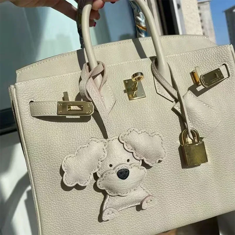 Teddy Dog Genuine Leather Handmade Bag Charm Pendant,Keychain Hanging Ornament,Handbag Purse Exquisite Decor,Keyring Accessories