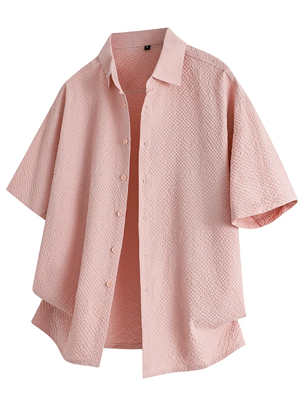 

Summer Cool Feeling Pure Color Texture Refreshing Dopamine Short Sleeve Men's Versatile Comfortable Youthful Collar Shirt