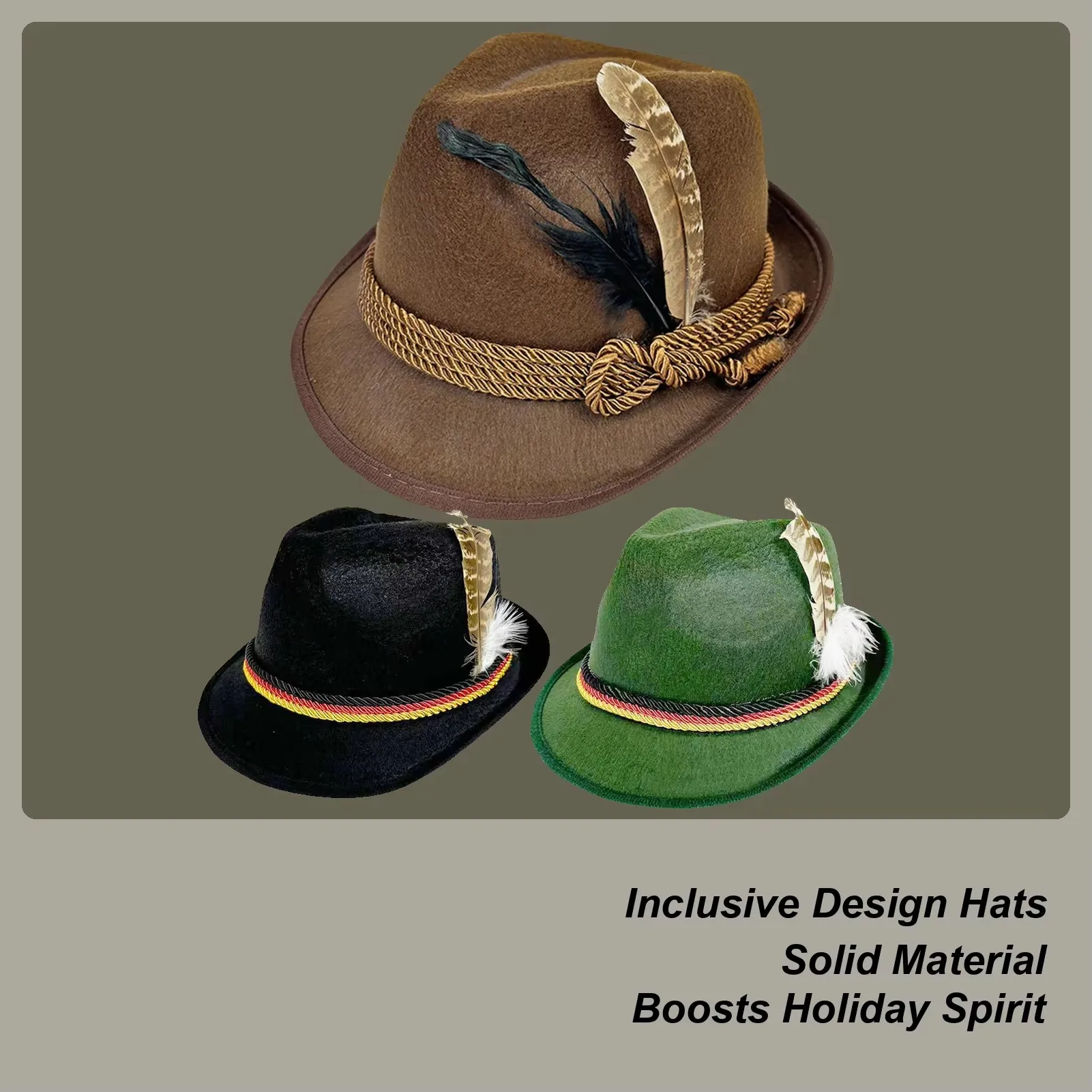 German Oktoberfest Hat Nisex Headgear Bavarian Jazz Hat Costume Hat With Feathers For Adults Party Beer Festival Holiday