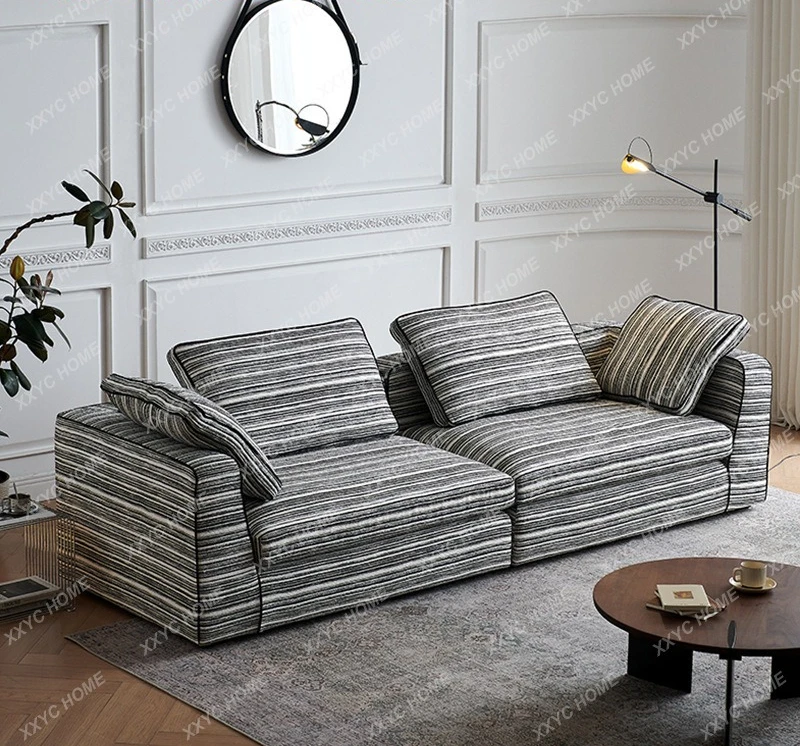 MM  minimalist striped cotton and linen straight row fabric down sofa simple