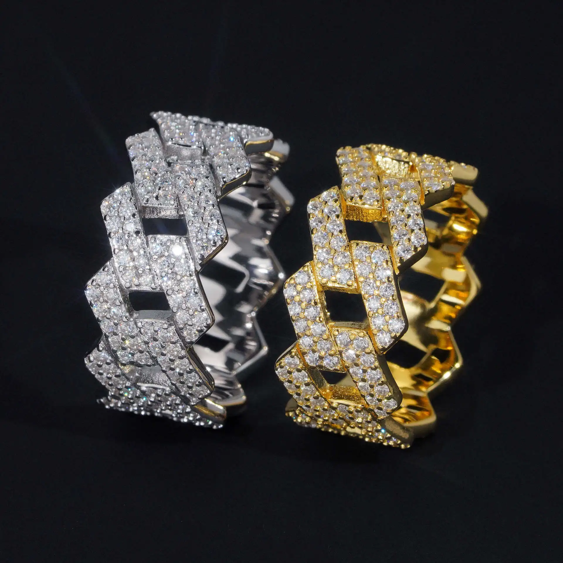 

KIbo Ювелирные изделия Прямая продажа с фабрики Высокое качество Хип-хоп Двухрядный стерлингового серебра 925 пробы Муассанит Iced Out Кубинское кольцо