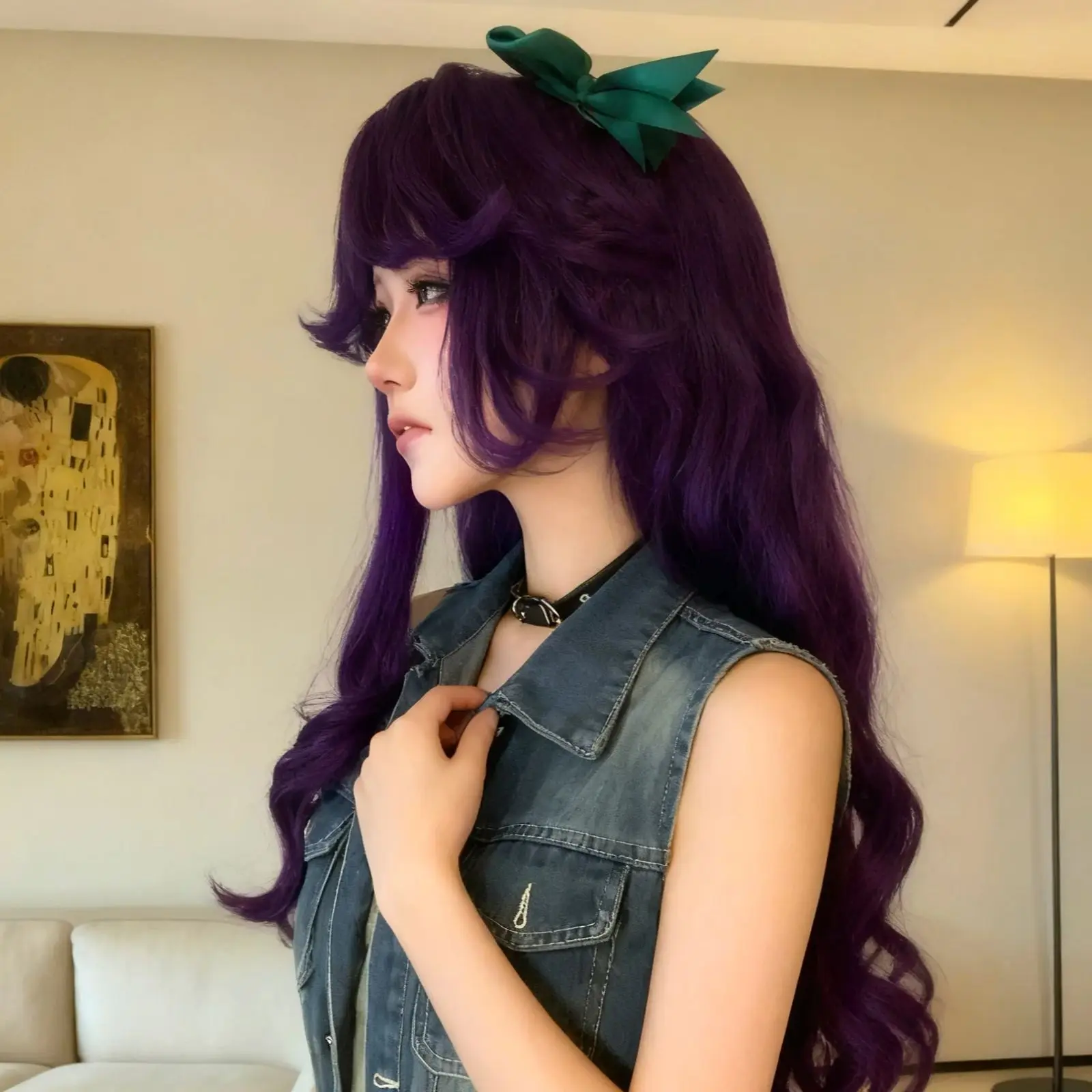 

Парик для косплея Stardew Valley Abigail, 75 см, темно-фиолетовый, длинные волосы, синтетический парик + шапочка для парика, парик для Хэллоуина