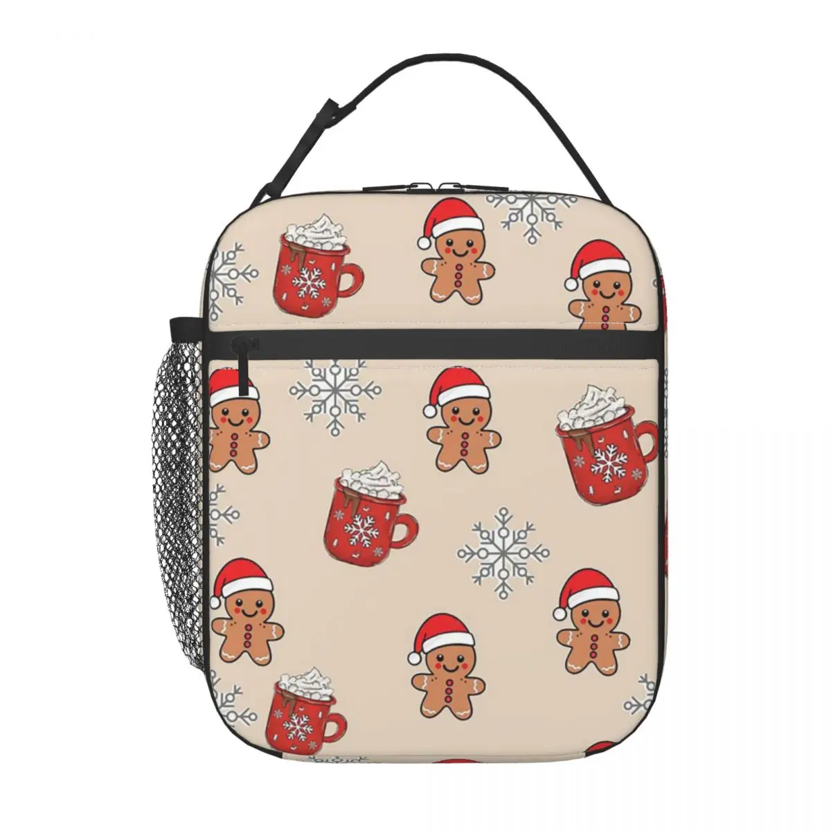 Merry Christmas Tree And Gingerbread Men Insulated Lunch Bag for Women Kids Portable Food Boxes Thermal Lunch Box Tote