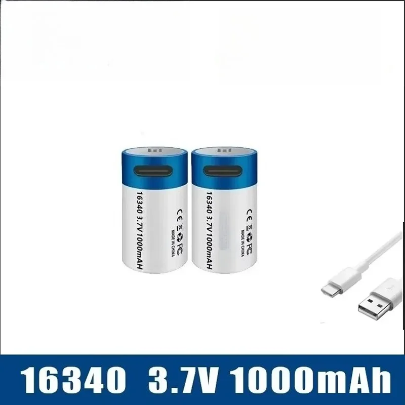 1000mAh ICR16340 Lithium Battery 3.7V USB Fast Charge Rechargeable Special FOR Flashlights/Laser Pointers/Security Devices
