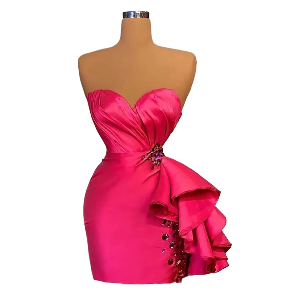 

Exquisite Evening Dresses Sweetheart Sleeveless Short Skirt Cystal Sequined Side Pleated High Quality Prom Gowns