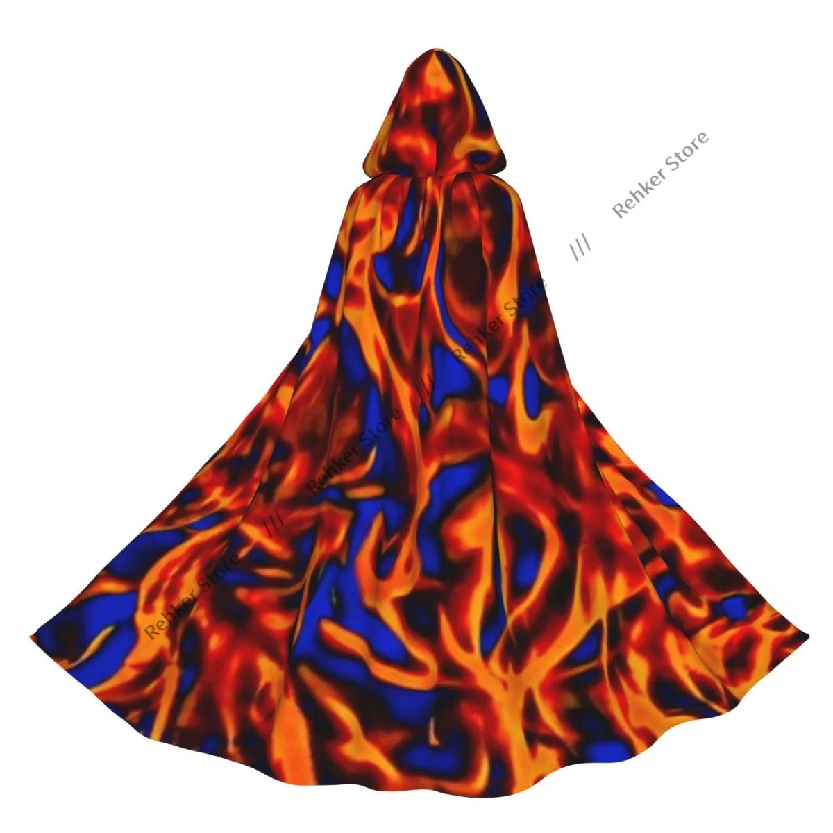 Abstract Chaotic Hellish Fire Flames Cloak Hooded Cosplay Costume Halloween Adult Long Party Cape