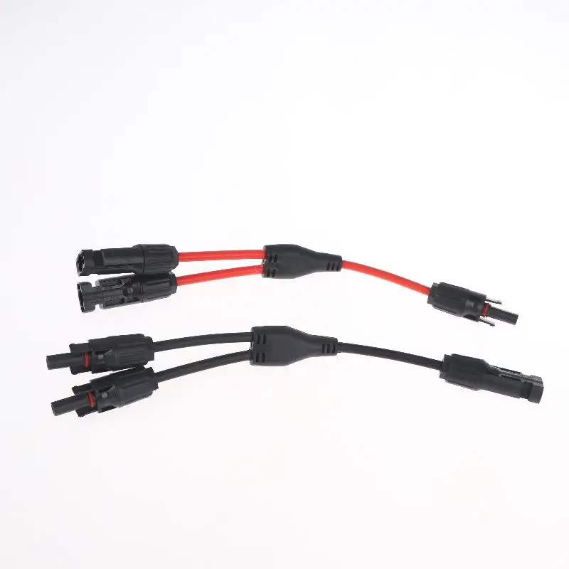 Power Solar Connectors 20A Y-Branch Cable, Solar Cable Parallel Adaptor In Pair For Solar Panel 1*M/FF+1*F/MM Black Red Power