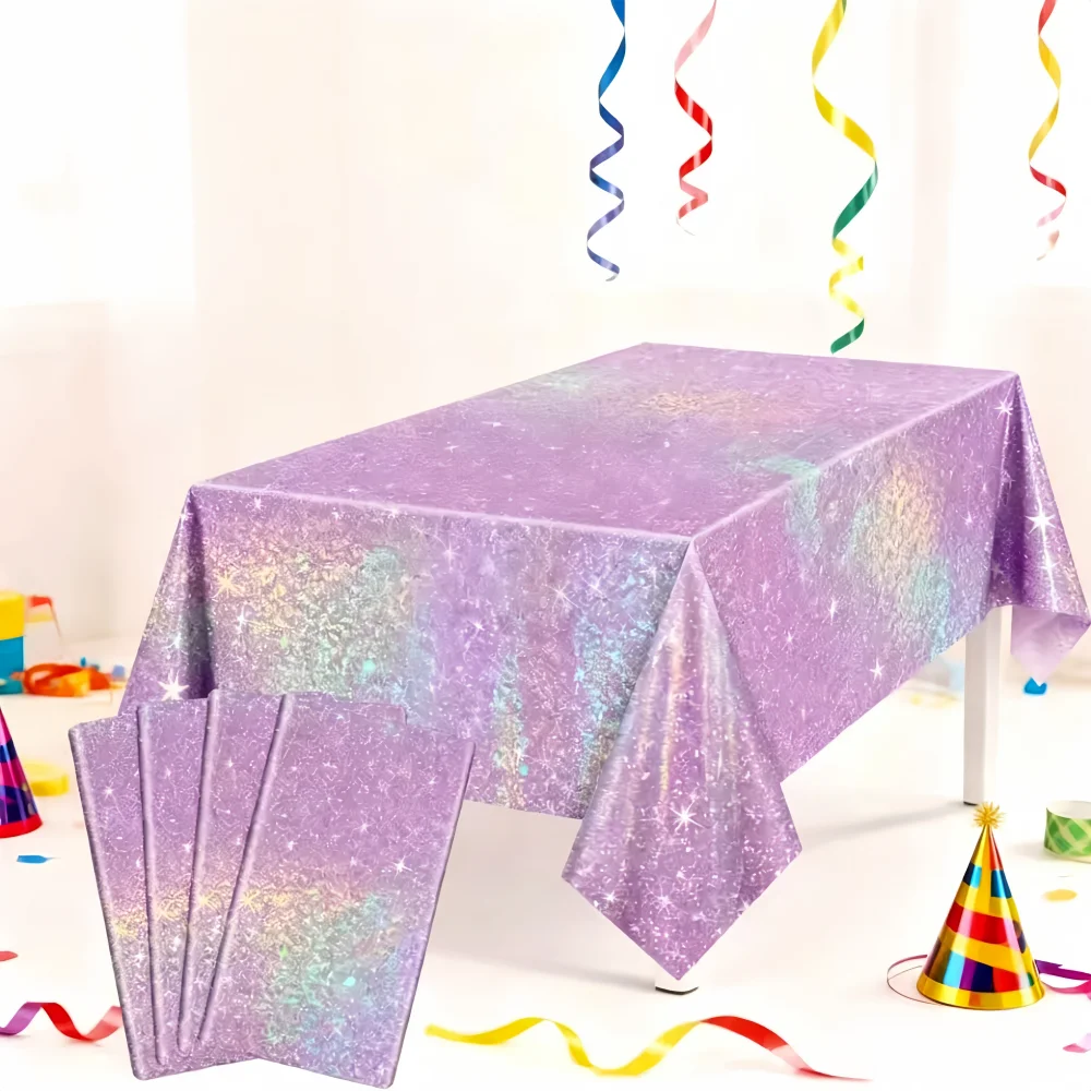 1pc Purple Iridescent Disposable Tablecloth Rainbow Laser Birthday Decoration Tablecloth for Bridal Wedding Party Supplies ﻿